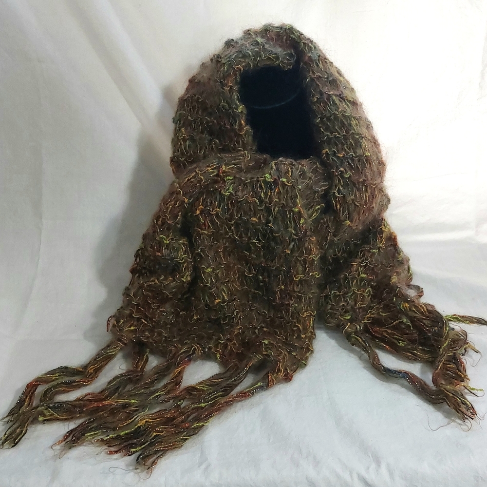 Handmade Knitted 12 Inch Wide Scarf With Tassels